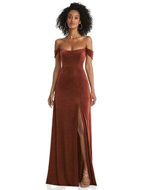 After Six Rust Velvet Off Shoulder Formal Gown - Wedding Guest/Fall Event Dress
